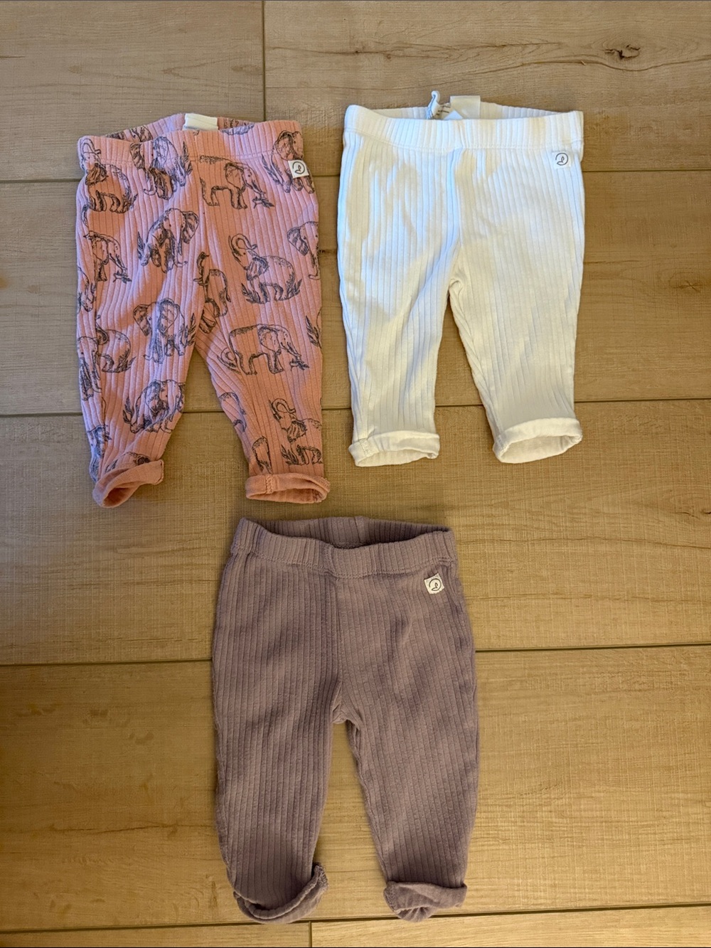 Little Planet Girls Organic Cotton Ribbed Leggings Pink White Purple 0-3 Months